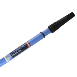 Blue extendable paint roller pole with a black grip, labeled 'Extend & Roll' and noting it extends to 2.5 m